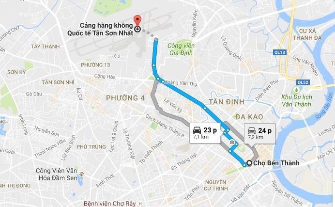 bản đồ đi tới sân bay Tân Sơn Nhất