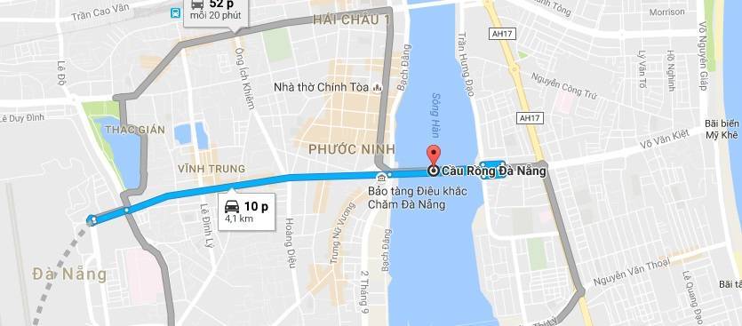 bản đồ đi tới sân bay Đà Nẵng