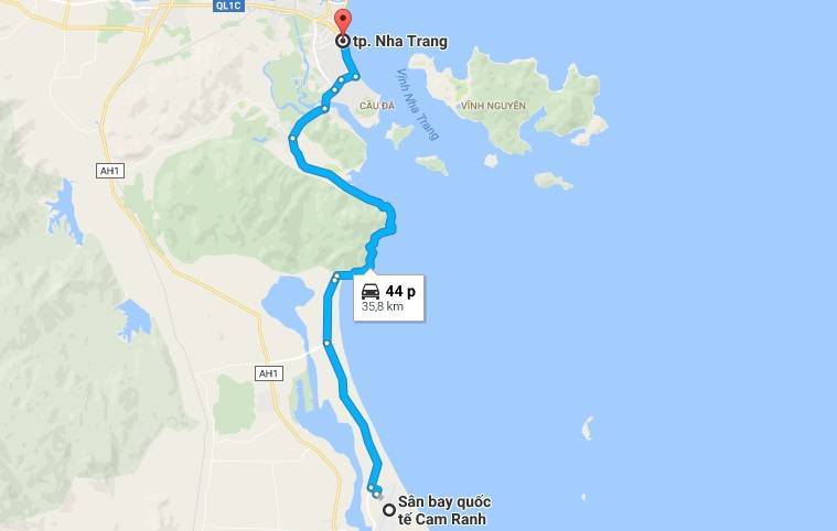 bản đồ tới sân bay Nha Trang