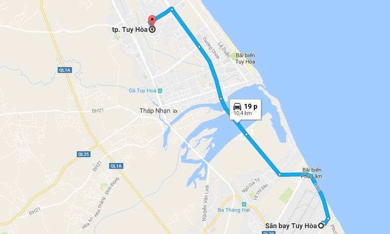 bản đồ đi tới sân bay Tuy Hòa