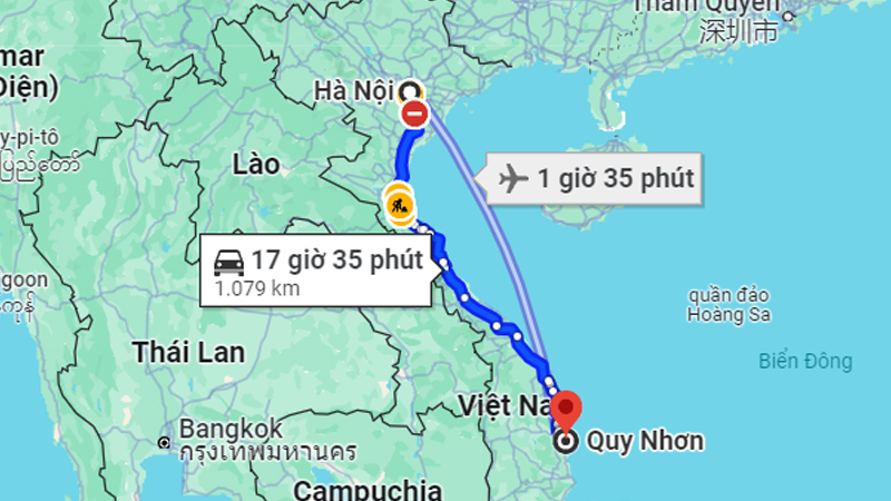 Khoảng cách Hà Nội Quy Nhơn bao nhiêu km